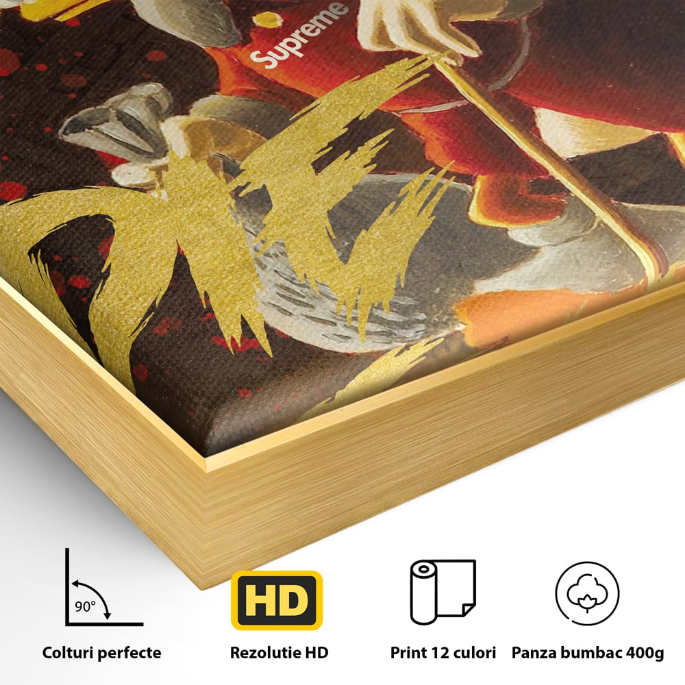 Detaliu al suprafetei: tablou canvas cu scrooge mcduck, in rama de aluminiu auriu